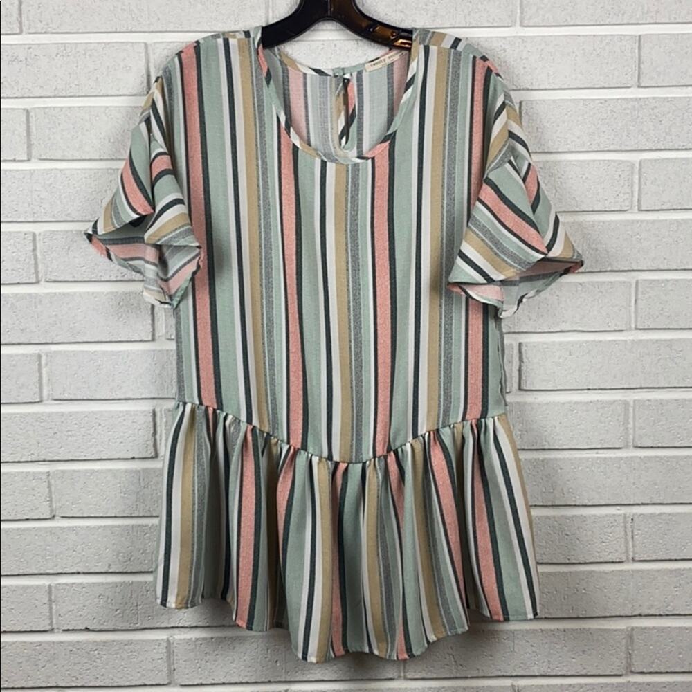 Twenty Second Women's Green Short Sleeve Peplum Top Size Medium